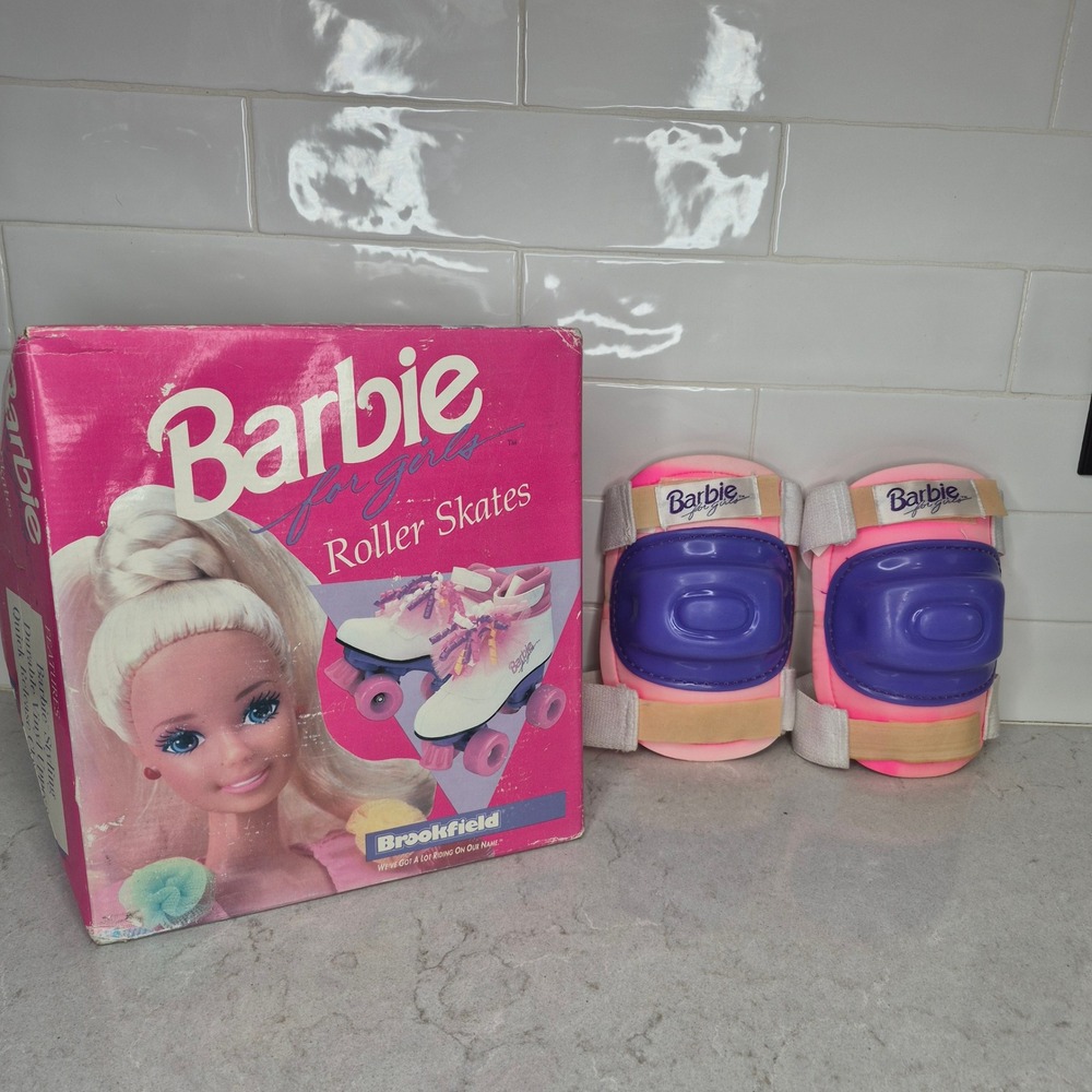 Barbie Roller Skates & Knee Pads Vintage 90s Brookfield Size 1 White Pink Girls
